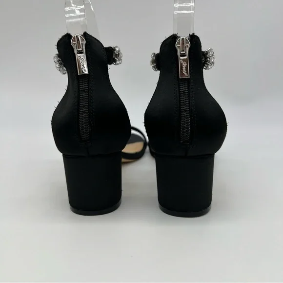 Jewel Badgley Mischka Katerina Black Heels Rhinestone Strap Sz 6 Elegant - Picture 5 of 14